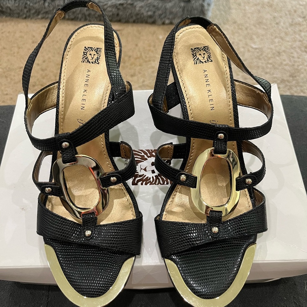 Anne Klein Black and Gold Women's Sandals